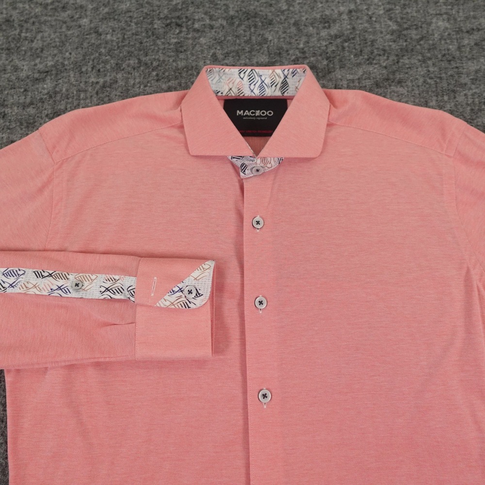Maceoo Einstein Jersey Shirt Mens Small Orange Button Up Stretch Long Sleeve